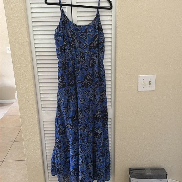 Michael Kors Blue/Black Palm Tree Print Floral Tiered Maxi DressSz. Xl - Picture 2 of 9